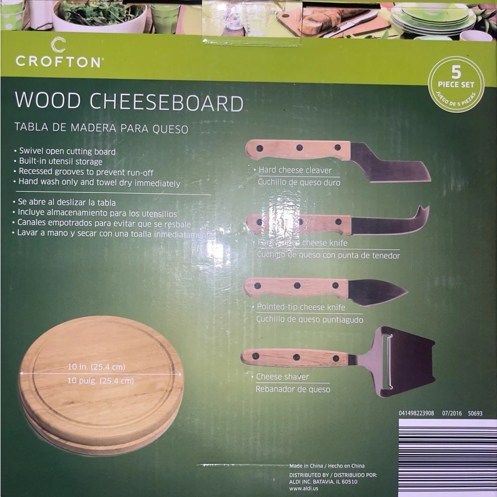 Crofton Natural Wood Cheese Board Set with Utensils